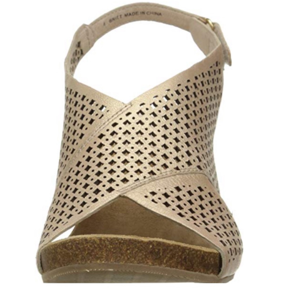 Gold Criss Cross Leather Straps Cork Wedge Sandal - Picture 6 of 7
